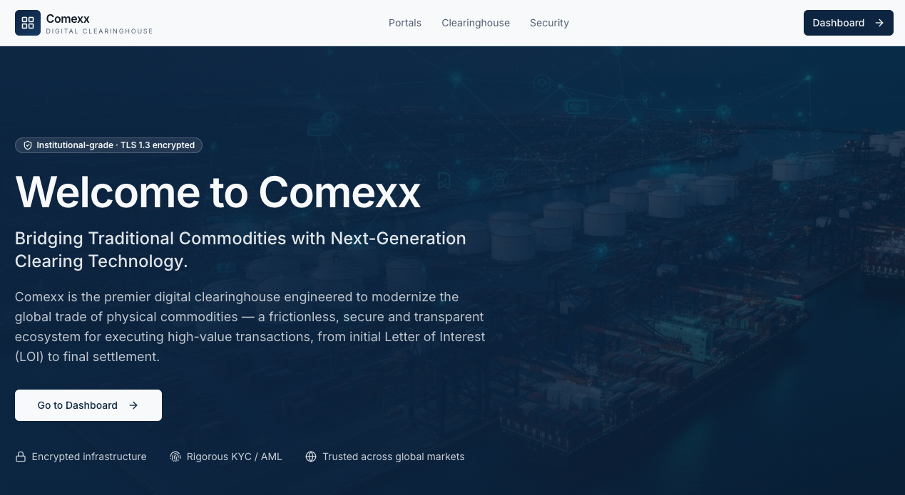 Comexx digital clearinghouse home screen